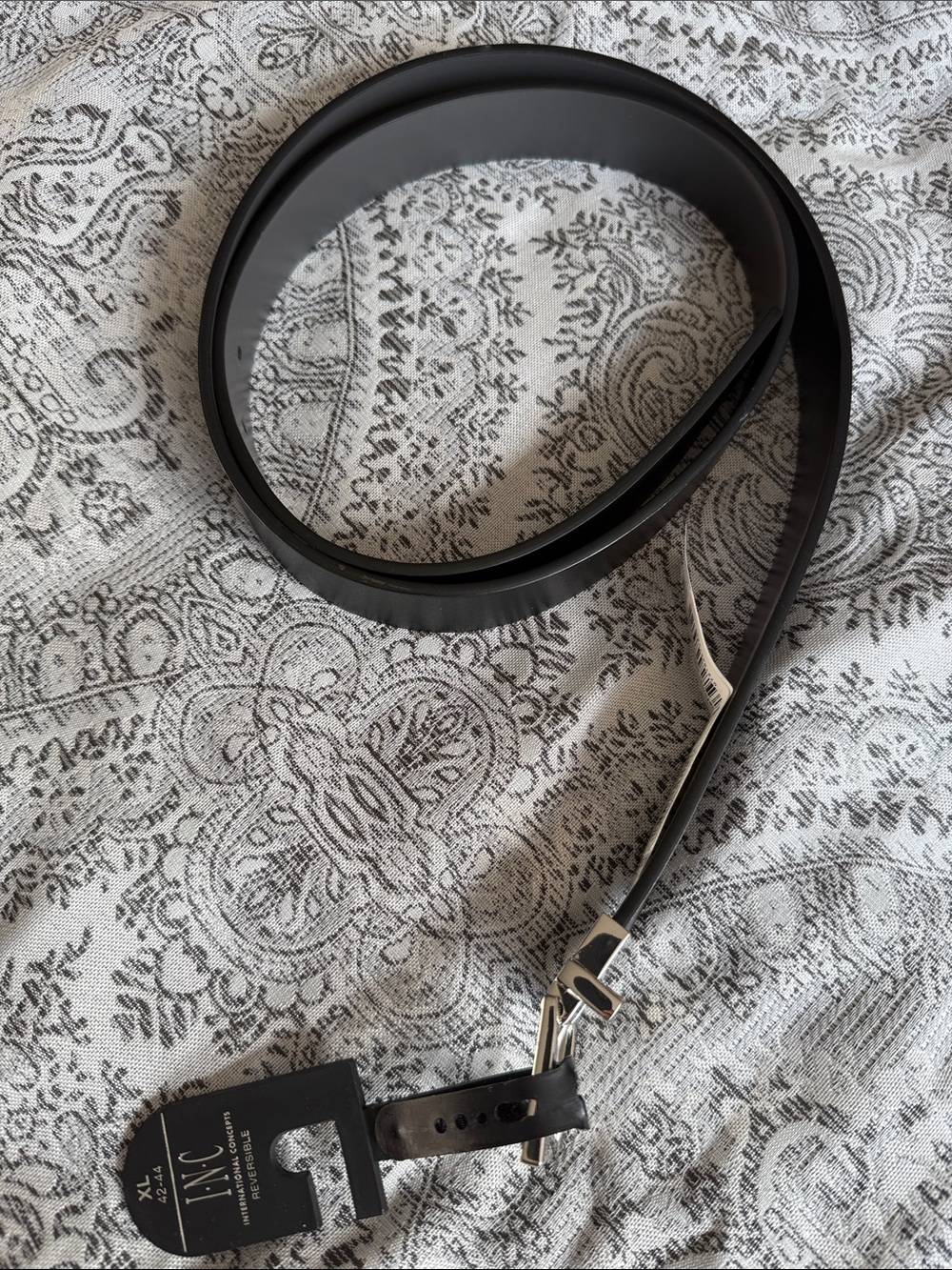 INC Black Reversible Leather Belt with Silver Buckle - XL (42-44)